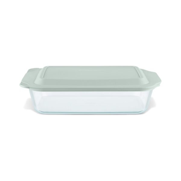 Kitchen Galaxy Deep 9 x 13" Rectangular Glass Baking Dish with Sage Green Lid
