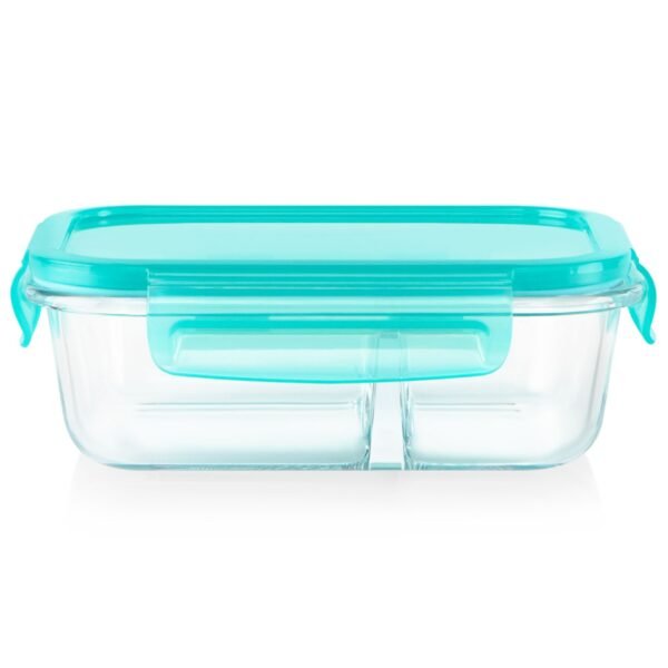 Kitchen Galaxy 2.3-cup Divided Glass Food Storage Container with Turquoise Lid