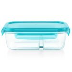 Kitchen Galaxy 4-cup Divided Glass Food Storage Container with Turquoise Lid