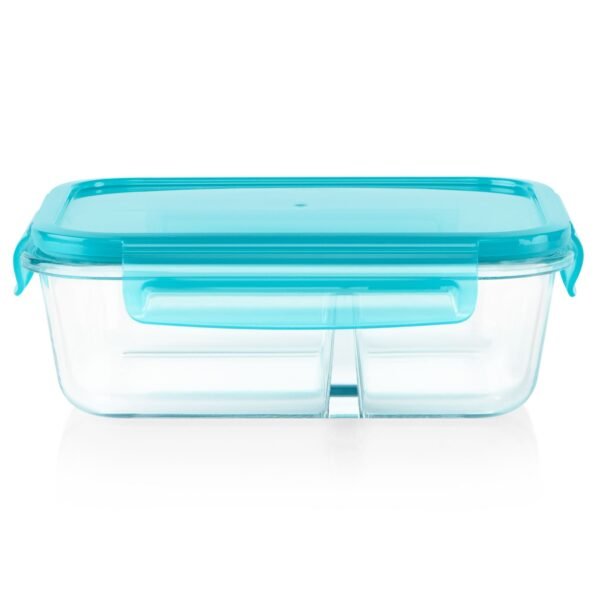 Kitchen Galaxy 4-cup Divided Glass Food Storage Container with Turquoise Lid
