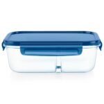 Kitchen Galaxy 5.8-cup Divided Glass Food Storage Container with Blue Lid
