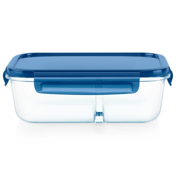 Kitchen Galaxy 5.8-cup Divided Glass Food Storage Container with Blue Lid