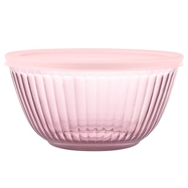 Kitchen Galaxy Sculpted Tinted Glass 2.3QT Mixing Bowl with Lid, Pink