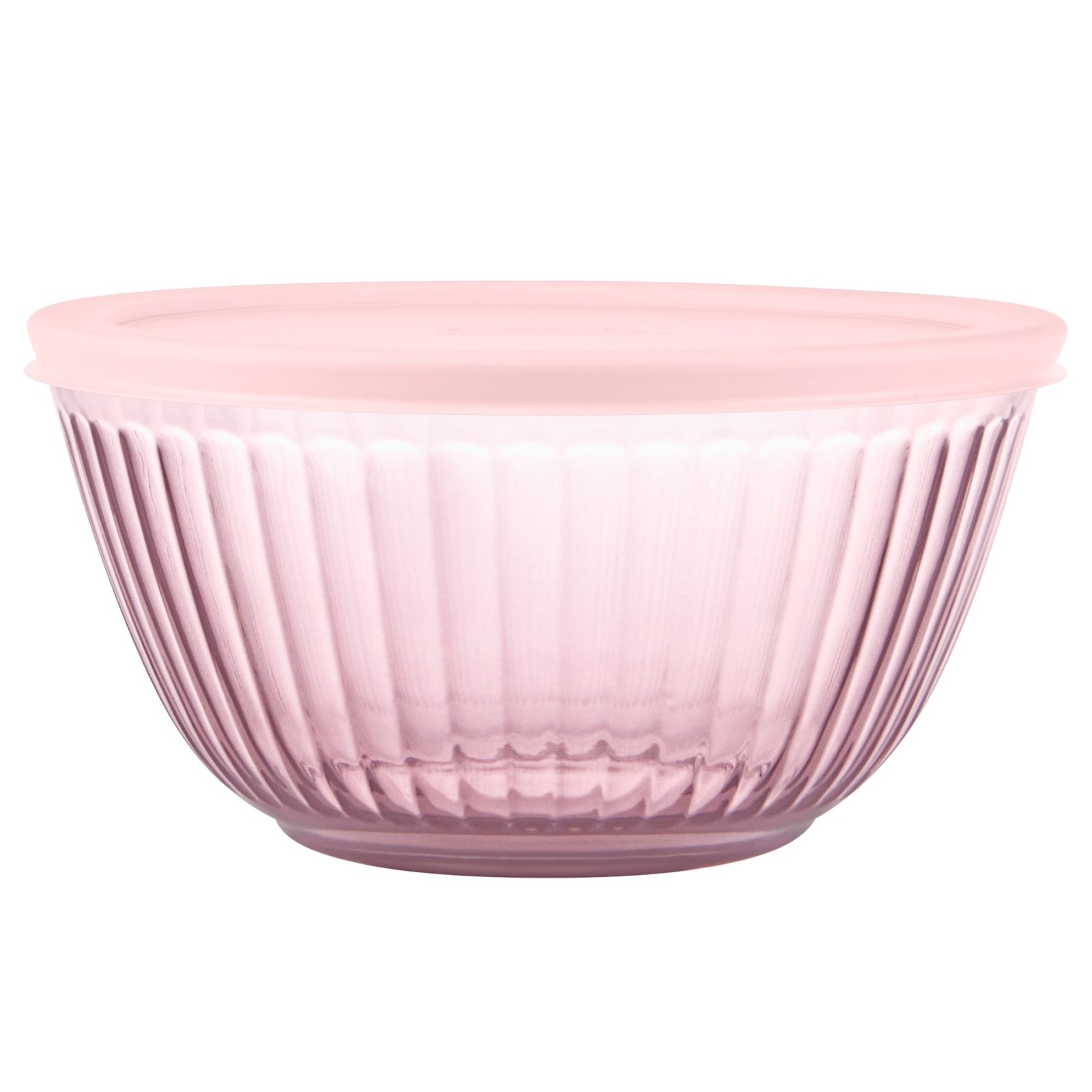 1151467_1151486_PY_Sculpted_Tinted_1_3qt-_pink_-Silo-Empty.jpg Kitchen Galaxy Sculpted Tinted Glass 2.3QT Mixing Bowl with Lid, Pink - Image 1