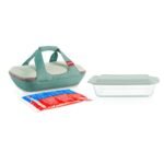 Kitchen Galaxy Deep Portable 4-piece Glass Baking Dish Set Portable Set, Green Sage Lid