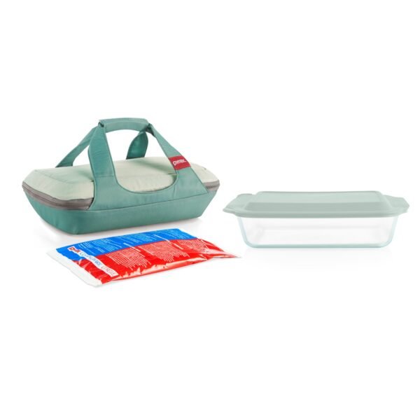 Kitchen Galaxy Deep Portable 4-piece Glass Baking Dish Set Portable Set, Green Sage Lid