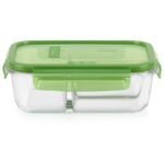 Kitchen Galaxy 4-cup Divided Glass Food Storage Container with Green Lid