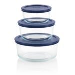 Kitchen Galaxy 6-piece Round Glass Food Storage Container Set with Blue Lids