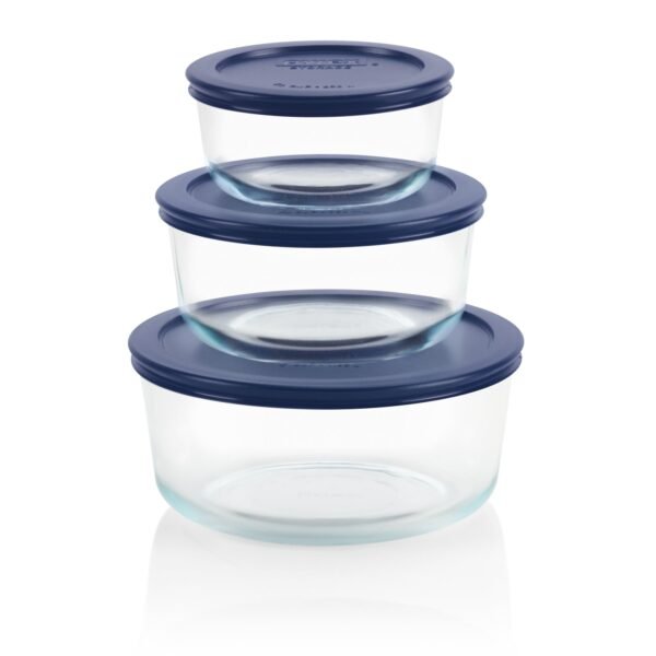 Kitchen Galaxy 6-piece Round Glass Food Storage Container Set with Blue Lids
