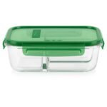 Kitchen Galaxy 5.5-cup Divided Glass Food Storage Container with Green Lid