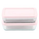Kitchen Galaxy 4-piece 3-cup Rectangle Glass Storage Set with Pink Lids