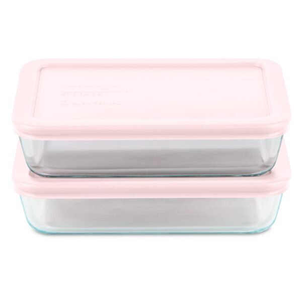 Kitchen Galaxy 4-piece 3-cup Rectangle Glass Storage Set with Pink Lids