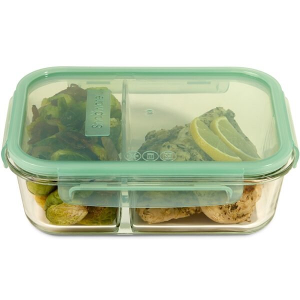 Kitchen Galaxy 5.8-cup Divided Glass Food Storage Container with Blue Lid